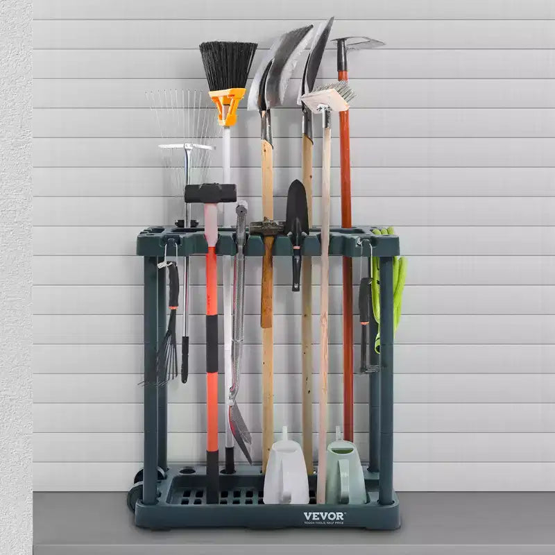 Organizzatore per attrezzi da giardino, 10 scomparti, porta attrezzi da giardino verticale per l'organizzazione e lo stoccaggio in garage, per attrezzi a manico lungo, rastrelli, scope, pale