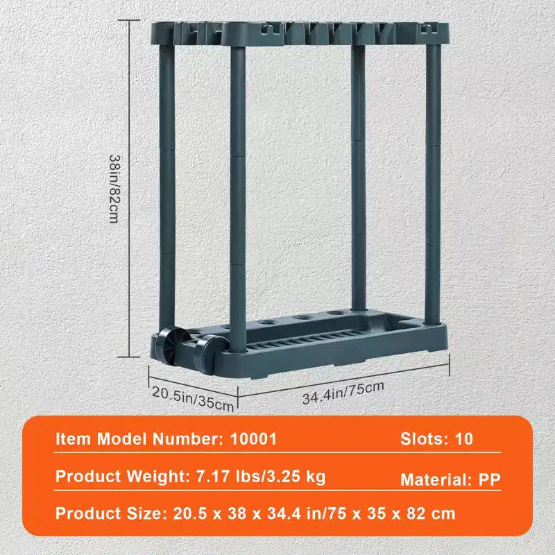 Organizzatore per attrezzi da giardino, 10 scomparti, porta attrezzi da giardino verticale per l'organizzazione e lo stoccaggio in garage, per attrezzi a manico lungo, rastrelli, scope, pale