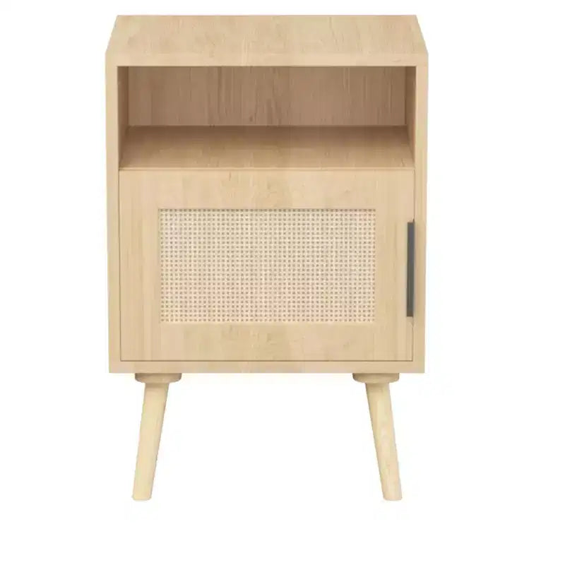 Comodino in Rattan, Comodino in Legno, Tavolino, Tavolino d'Appoggio, Tavolino da Comodino con Ripiano Aperto, Estetica Moderna e Naturale
