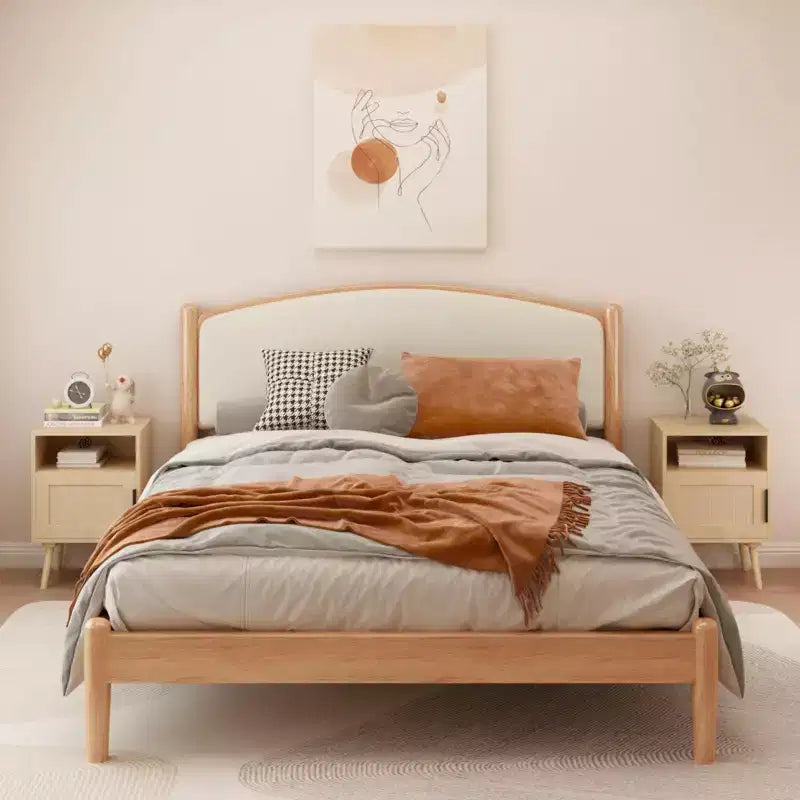 Rattan Nightstand Wood Nightstand End Table Accent Bedside Side Table with Open Shelf, Modern & Natural Aesthetic