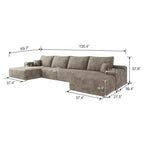 135 Divano Cloud + Pouf Cammello, 135 + Pouf, Velluto a Coste, A U, Nessun Montaggio, per Soggiorno