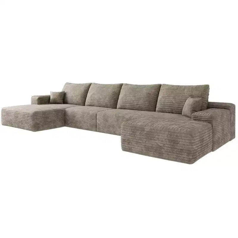 135 Divano Cloud + Pouf Cammello, 135 + Pouf, Velluto a Coste, A U, Nessun Montaggio, per Soggiorno