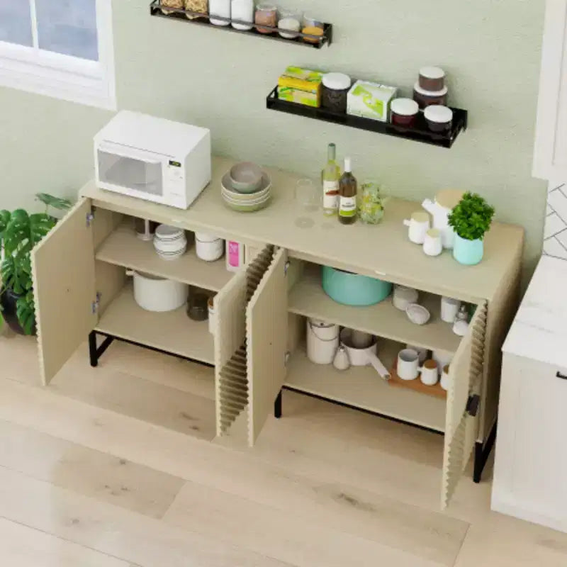 Carved 4 Door Sideboard, Sideboard Buffet Cabinet With Storage, Modern Coffee Bar Cabinet With Adjustable Shelf For Living room, Diningroom, Kitchen