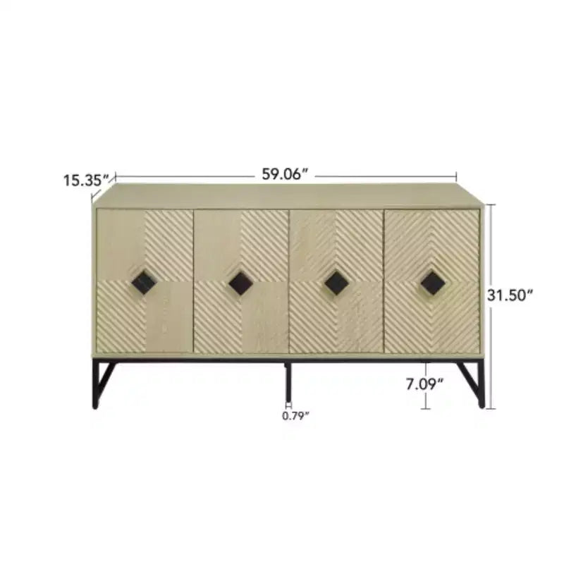 Madia scolpita a 4 ante, Buffet credenza con contenitore, Mobile bar moderno con ripiano regolabile per soggiorno, sala da pranzo, cucina