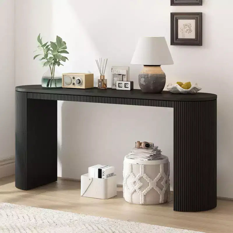 Modern Console Table with Curved Legs, Vertical Stripe Entryway Table with Thick Tabletop, Narrow Console Table for Living Room, Entrance