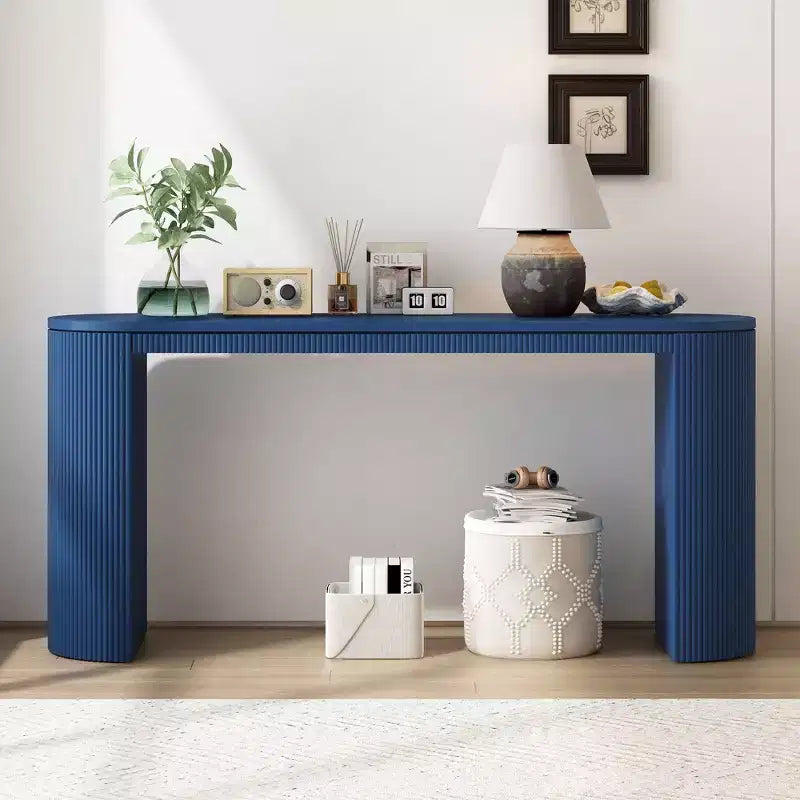 Modern Console Table with Curved Legs, Vertical Stripe Entryway Table with Thick Tabletop, Narrow Console Table for Living Room, Entrance