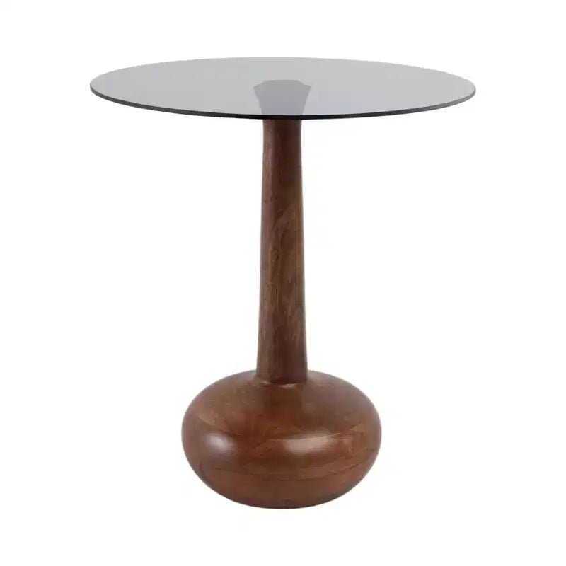 Elegant Glass, Top Wood Pedestal Side Table for Living Room Accent, Sculptural Narrow End Table for Entryway Styling, 21, Brown & Clear