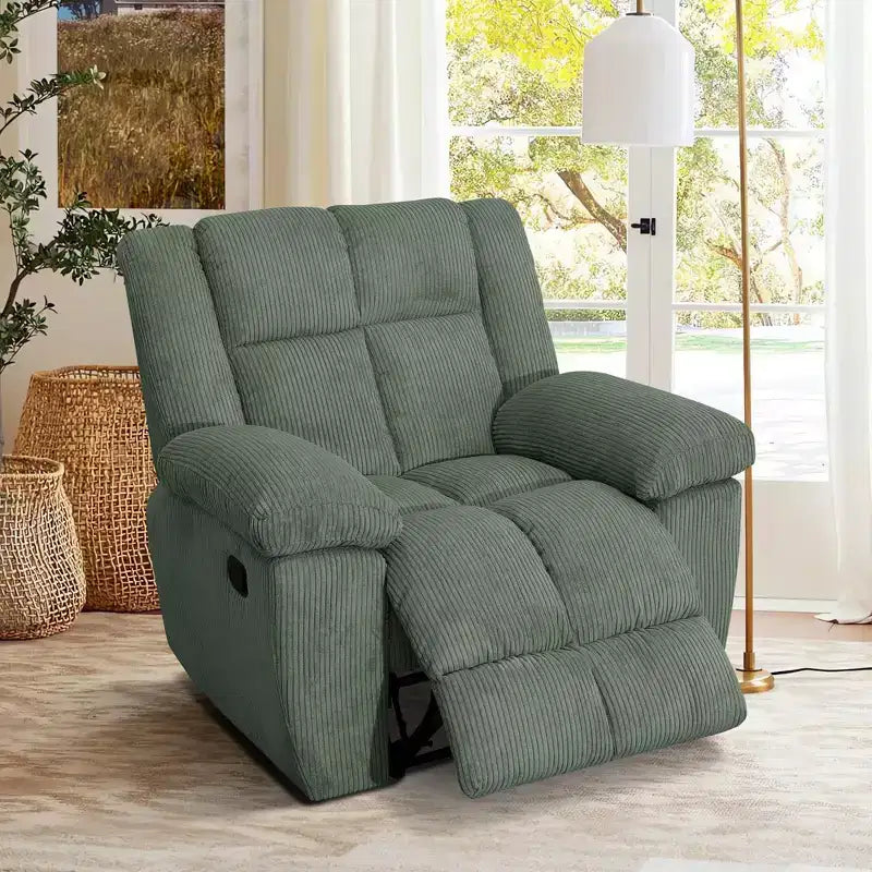 Recliner Chair, Corduroy Fabric Reclining Chair with Adjustable Backrest for Living Room, Green