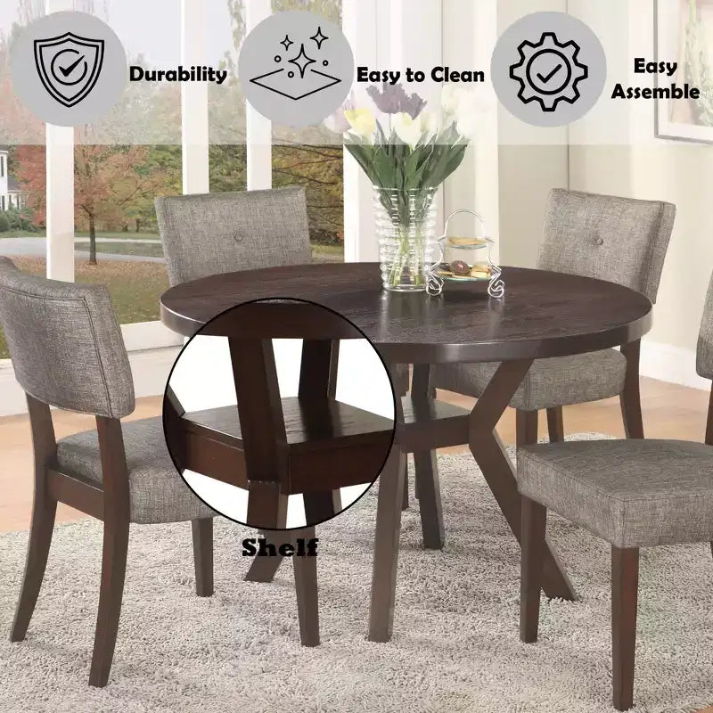 Matt Modern 5, Pieces Wood Dining Table Set with 4 Upholstered Chairs