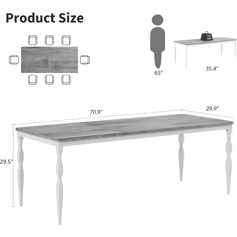 Tavolo da pranzo rettangolare rustico da 79'' per 6-8 persone, tavolo da cucina effetto legno con gambe robuste, facile da pulire