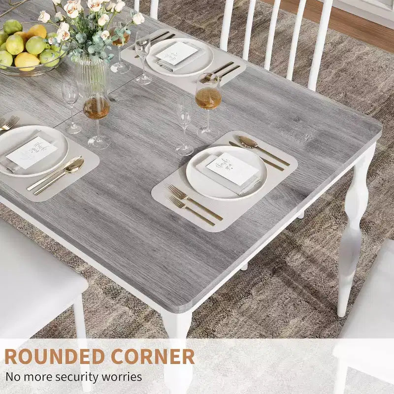 Tavolo da pranzo rettangolare rustico da 79'' per 6-8 persone, tavolo da cucina effetto legno con gambe robuste, facile da pulire