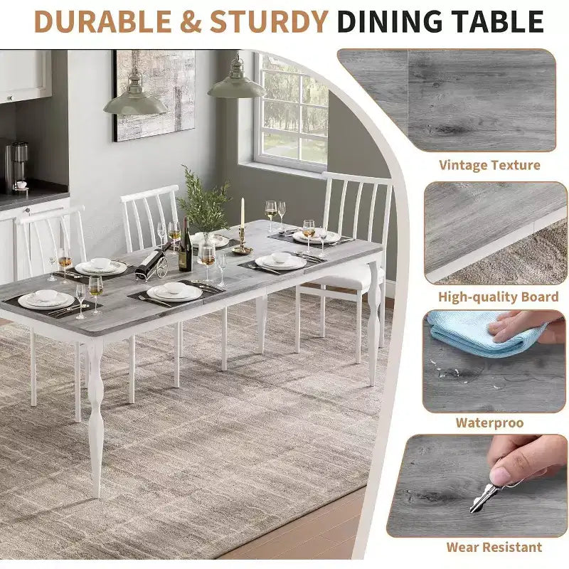 Tavolo da pranzo rettangolare rustico da 79'' per 6-8 persone, tavolo da cucina effetto legno con gambe robuste, facile da pulire