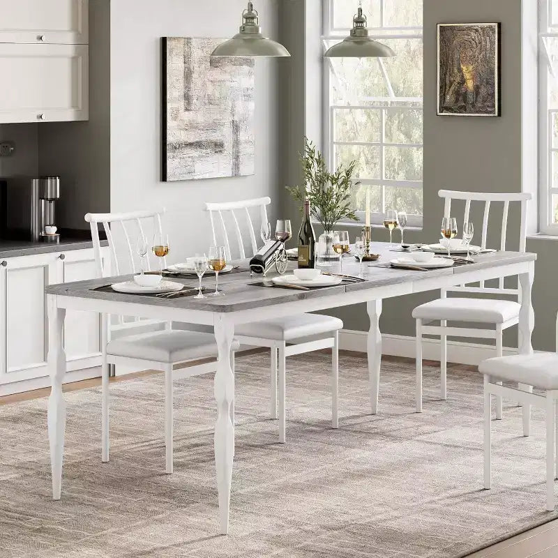 Tavolo da pranzo rettangolare rustico da 79'' per 6-8 persone, tavolo da cucina effetto legno con gambe robuste, facile da pulire