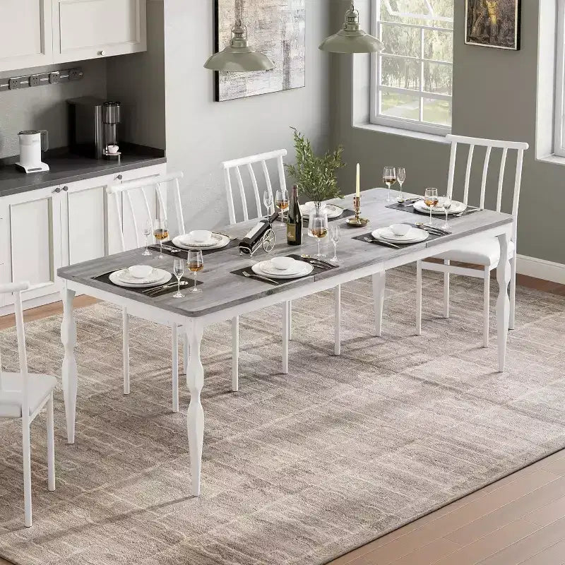 Tavolo da pranzo rettangolare rustico da 79'' per 6-8 persone, tavolo da cucina effetto legno con gambe robuste, facile da pulire