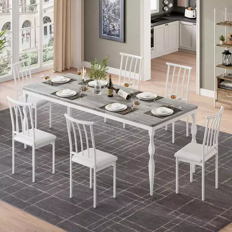 Tavolo da pranzo rettangolare rustico da 79'' per 6-8 persone, tavolo da cucina effetto legno con gambe robuste, facile da pulire