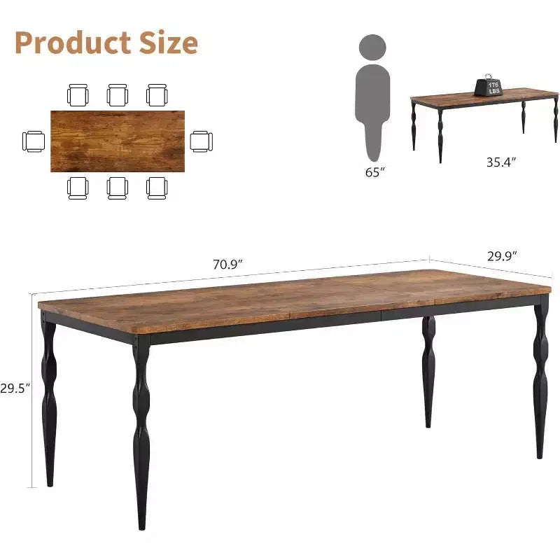 79'' Rustic Rectangular Dining Table for 6, 8 People, Wood Texture Kitchen Table with Heavy Duty Legs, Easy to Clean