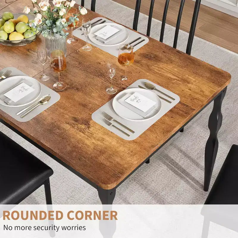 Tavolo da pranzo rettangolare rustico da 79'' per 6-8 persone, tavolo da cucina effetto legno con gambe robuste, facile da pulire