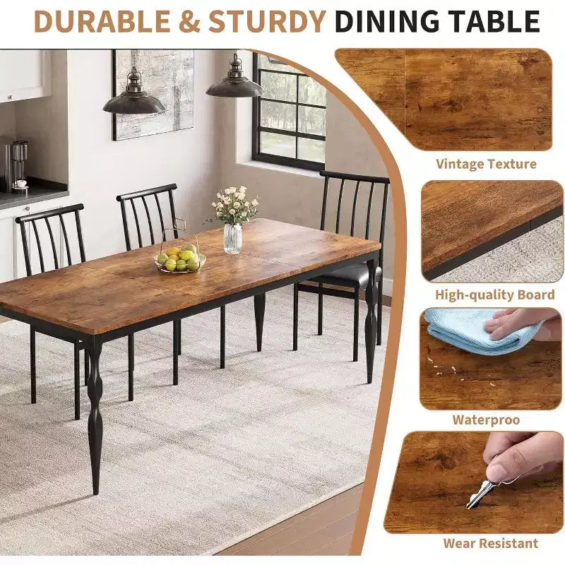 79'' Rustic Rectangular Dining Table for 6, 8 People, Wood Texture Kitchen Table with Heavy Duty Legs, Easy to Clean