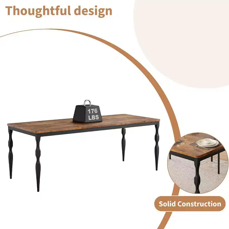 Tavolo da pranzo rettangolare rustico da 79'' per 6-8 persone, tavolo da cucina effetto legno con gambe robuste, facile da pulire