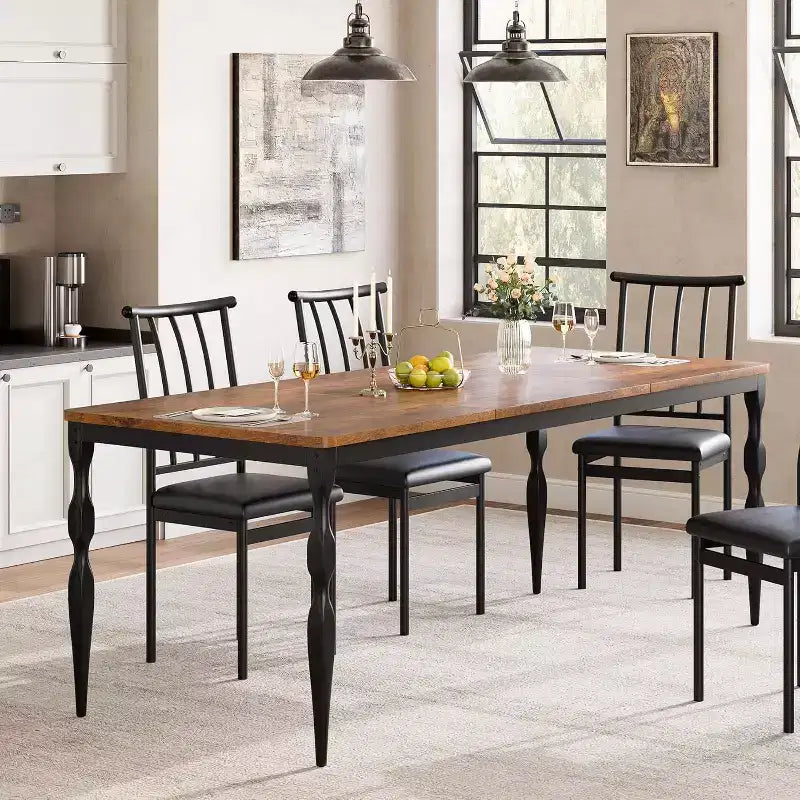 Tavolo da pranzo rettangolare rustico da 79'' per 6-8 persone, tavolo da cucina effetto legno con gambe robuste, facile da pulire