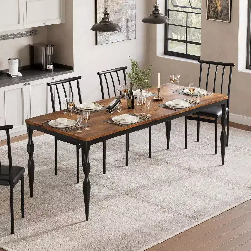 Tavolo da pranzo rettangolare rustico da 79'' per 6-8 persone, tavolo da cucina effetto legno con gambe robuste, facile da pulire