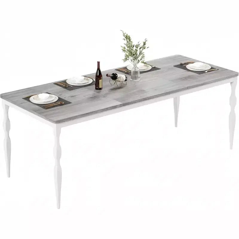 79'' Rustic Rectangular Dining Table for 6, 8 People, Wood Texture Kitchen Table with Heavy Duty Legs, Easy to Clean