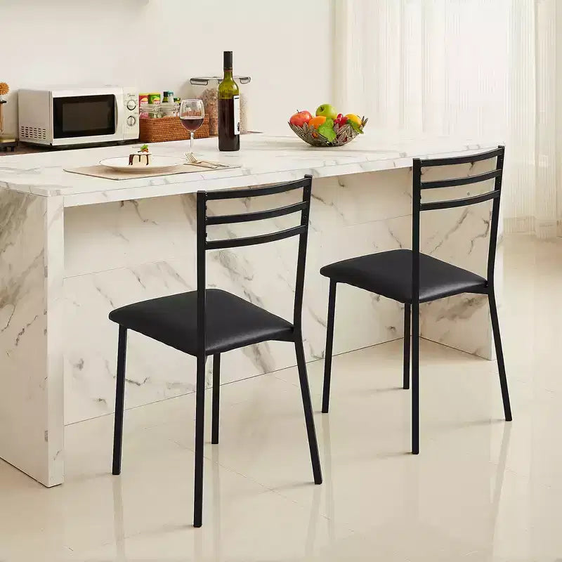 Set of 2, 4 Upholstered Dining Chairs Metal Slat High Back Chair Modern Cushioned Seat Black