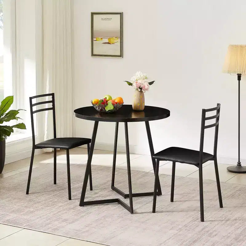 Set of 2, 4 Upholstered Dining Chairs Metal Slat High Back Chair Modern Cushioned Seat Black