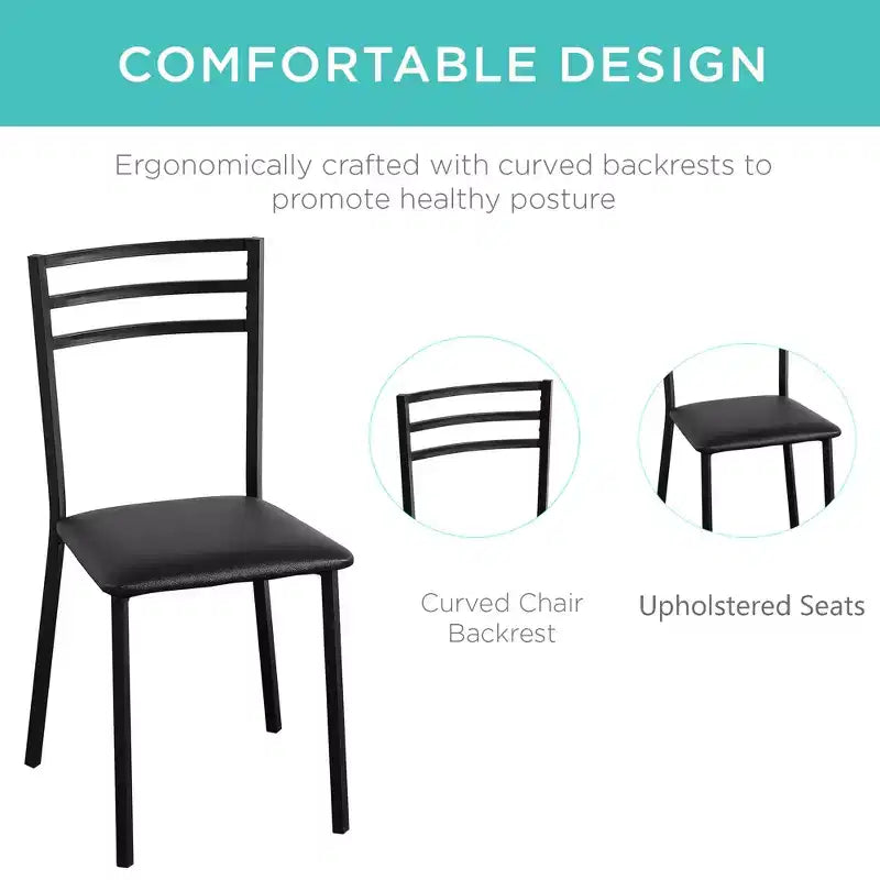 Set of 2, 4 Upholstered Dining Chairs Metal Slat High Back Chair Modern Cushioned Seat Black