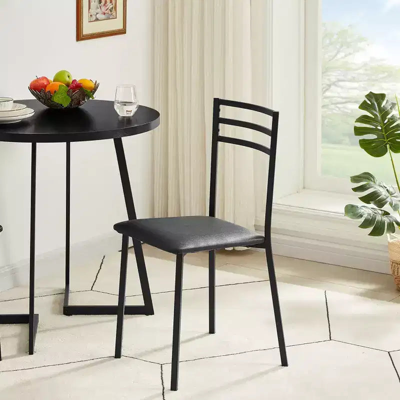 Set di 2, 4 Sedie da Pranzo Imbottite con Schienale Alto a Sbarre in Metallo, Seduta Moderna Imbottita Nera