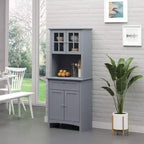 Elegante Credenza con Vetrina, Mobile Dispensa da Cucina con Anta in Vetro, Cassetto e Spazio per Microonde
