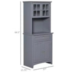 Elegante Credenza con Vetrina, Mobile Dispensa da Cucina con Anta in Vetro, Cassetto e Spazio per Microonde