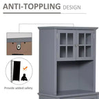 Elegante Credenza con Vetrina, Mobile Dispensa da Cucina con Anta in Vetro, Cassetto e Spazio per Microonde