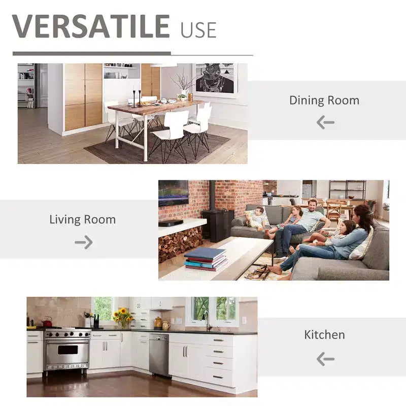 Elegante Credenza con Vetrina, Mobile Dispensa da Cucina con Anta in Vetro, Cassetto e Spazio per Microonde
