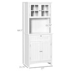 Elegante Credenza con Vetrina, Mobile Dispensa da Cucina con Anta in Vetro, Cassetto e Spazio per Microonde