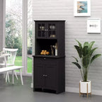 Elegante Credenza con Vetrina, Mobile Dispensa da Cucina con Anta in Vetro, Cassetto e Spazio per Microonde