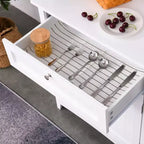 Elegante Credenza con Vetrina, Mobile Dispensa da Cucina con Anta in Vetro, Cassetto e Spazio per Microonde