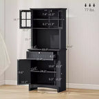 Elegante Credenza con Vetrina, Mobile Dispensa da Cucina con Anta in Vetro, Cassetto e Spazio per Microonde