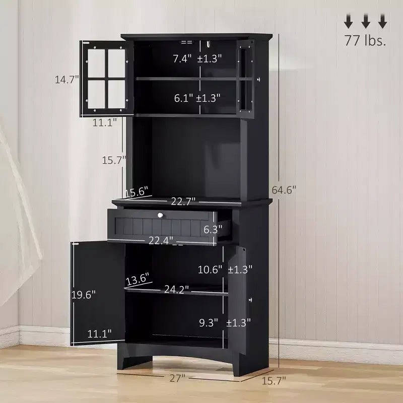 Elegant Buffet with Hutch, Kitchen Pantry Storage Cabinet with Framed Glass Door Drawer and Microwave Space