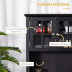 Elegante Credenza con Vetrina, Mobile Dispensa da Cucina con Anta in Vetro, Cassetto e Spazio per Microonde