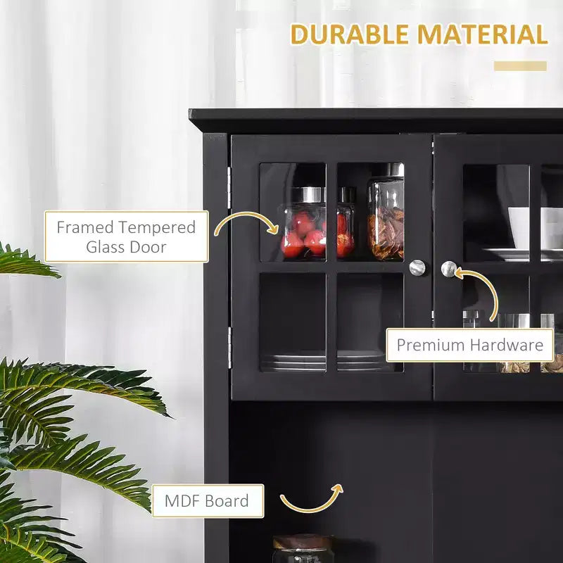 Elegant Buffet with Hutch, Kitchen Pantry Storage Cabinet with Framed Glass Door Drawer and Microwave Space