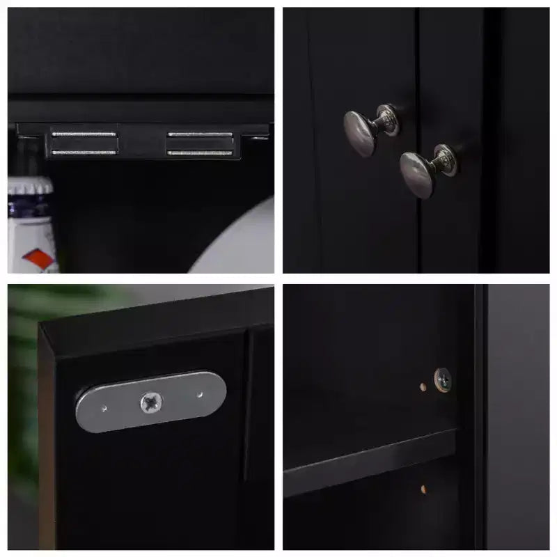 Elegante Credenza con Vetrina, Mobile Dispensa da Cucina con Anta in Vetro, Cassetto e Spazio per Microonde