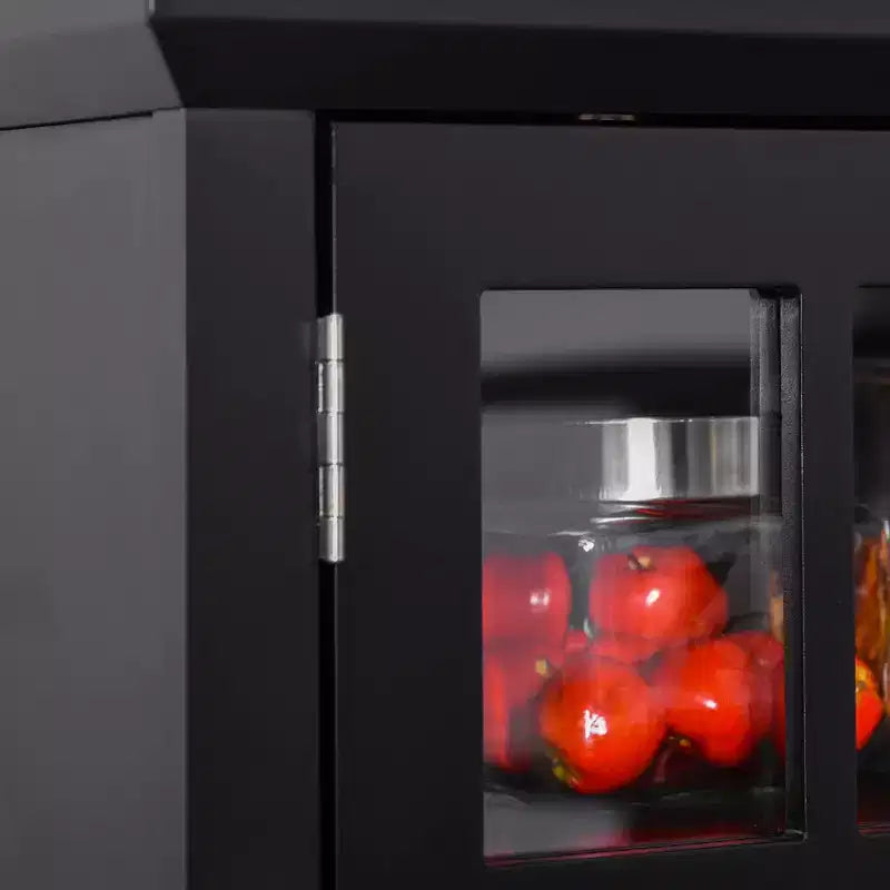 Elegante Credenza con Vetrina, Mobile Dispensa da Cucina con Anta in Vetro, Cassetto e Spazio per Microonde