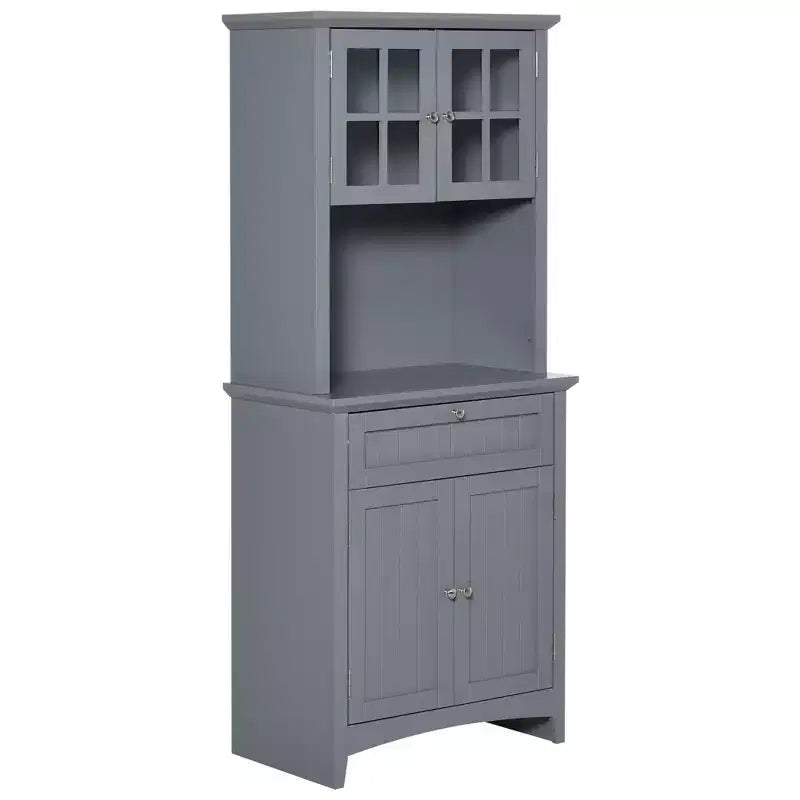 Elegant Buffet with Hutch, Kitchen Pantry Storage Cabinet with Framed Glass Door Drawer and Microwave Space