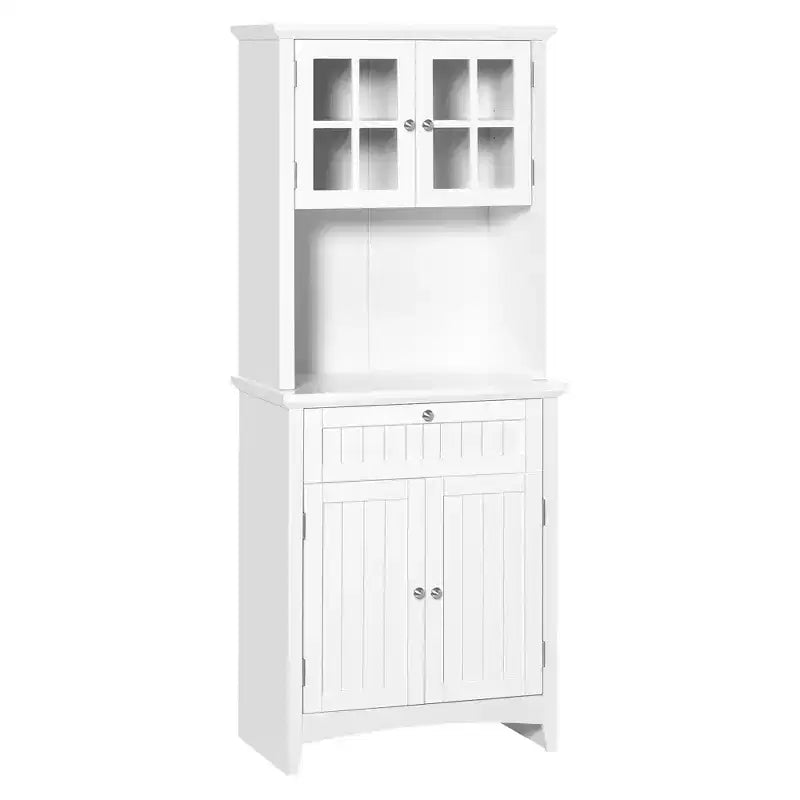 Elegant Buffet with Hutch, Kitchen Pantry Storage Cabinet with Framed Glass Door Drawer and Microwave Space