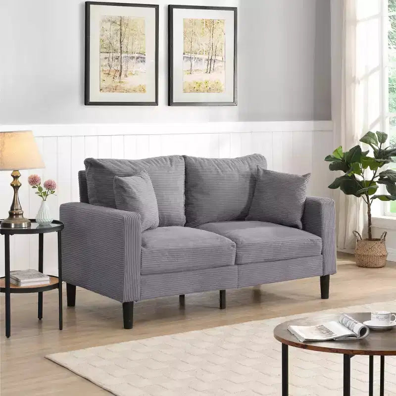 Modern Upholstered Wooden Frame Loveseat Sofa Comfy for Small Space Living Room Bedroom Light Gray