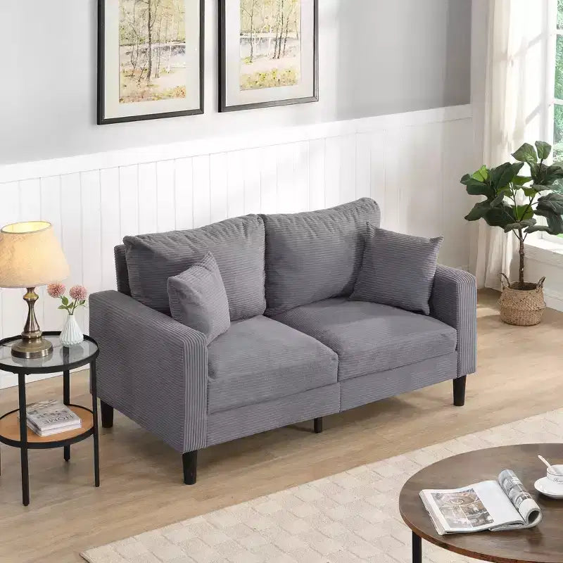 Modern Upholstered Wooden Frame Loveseat Sofa Comfy for Small Space Living Room Bedroom Light Gray