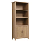 Libreria da 70 pollici, 5 ripiani, con ante scorrevoli a fienile e mensole regolabili, mobile libreria in noce stile rustico con armadietto contenitore