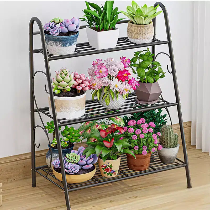 3 Tier Metal Plant Stand for Multiple Plants, Space Saving Decorative Ladder Tiered Flower Planter Rack for Living Room Balcony Garden
