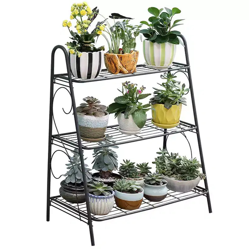 3 Tier Metal Plant Stand for Multiple Plants, Space Saving Decorative Ladder Tiered Flower Planter Rack for Living Room Balcony Garden